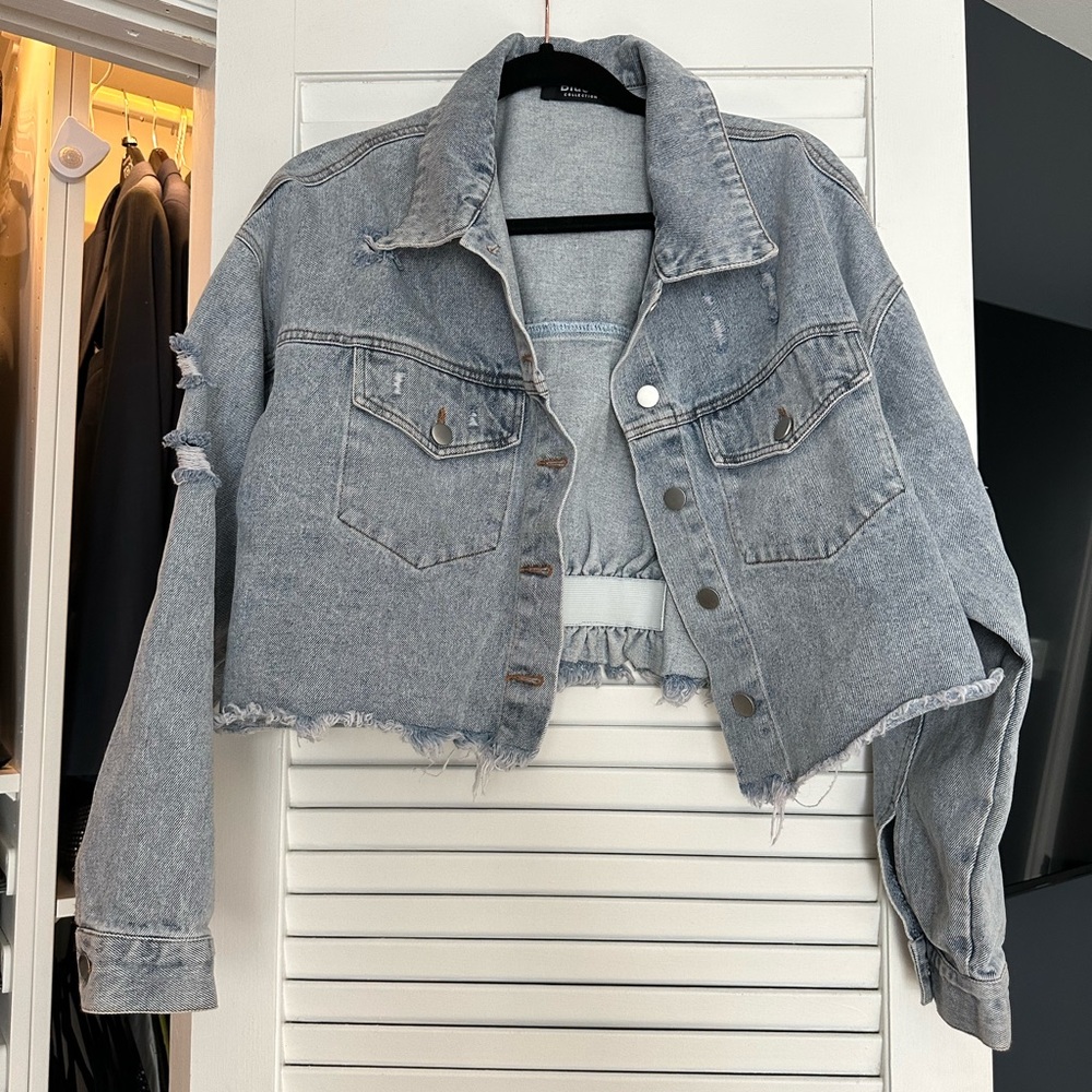 Rhinestone Cropped Jean Jacket - image 2